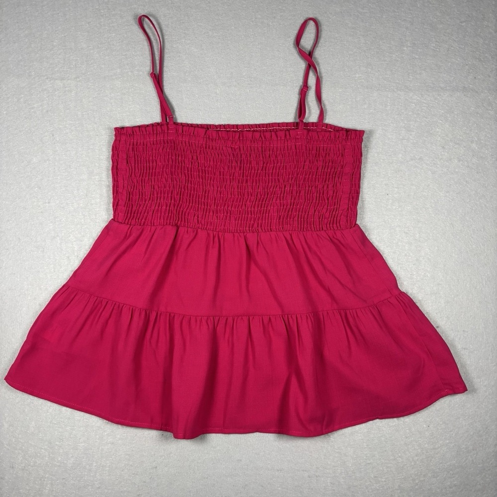 Paper Crane Tank Top Pink Smocked Bust Tiered Babydoll Strap Size Medium Y2K - Picture 1 of 9